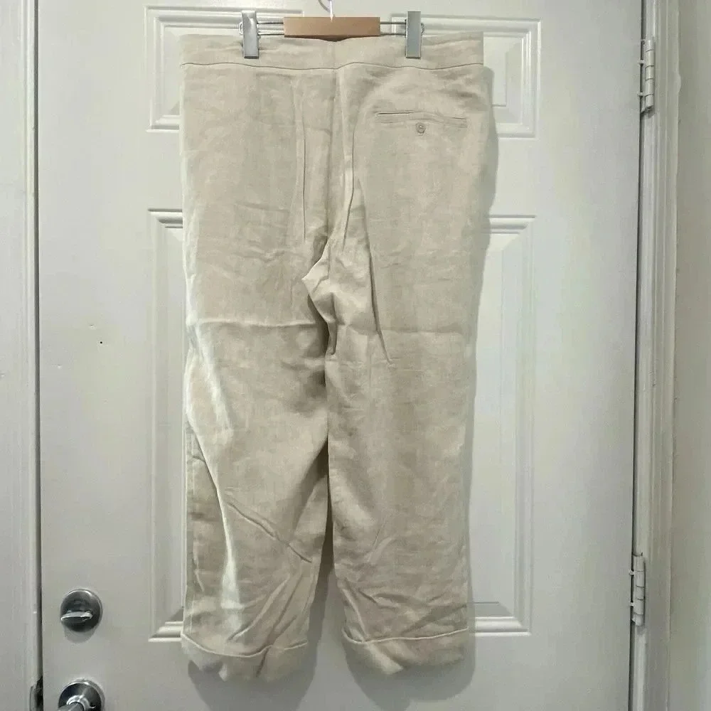 Aritzia Wilfred Allant Ecru Women's Ankle Cuff Pant 12  Buttonfly‎ linen lyocell